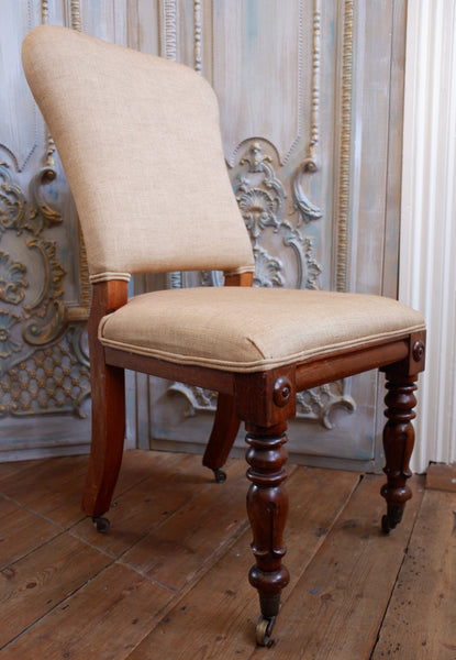 Antique Mahogany WILLIAM IV Linen Hall Dining Office Chair on Castors