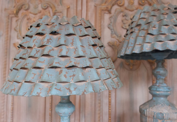 New Vintage FRENCH Shabby Chic Tall Wood & Metal Teal Blue Table Lamp