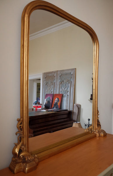 Antique Style LARGE Gold Distressed Arch Overmantel Wall Mirror H137xW136cm
