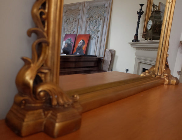 Antique Style LARGE Gold Distressed Arch Overmantel Wall Mirror H137xW136cm