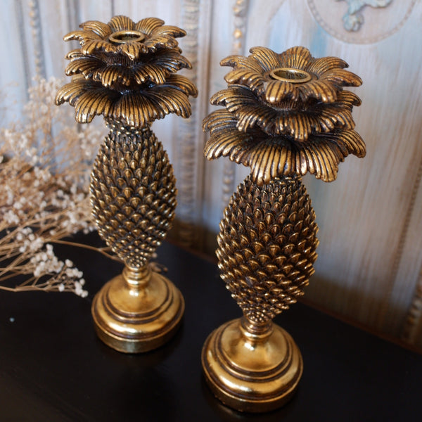 New Vintage French Style Tall Shabby Chic GOLD PINEAPPLE Candlestick Candle Holder