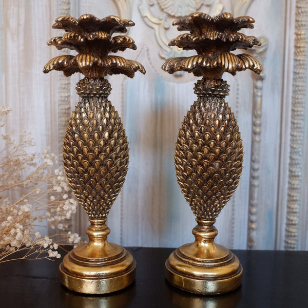 New Vintage French Style Tall Shabby Chic GOLD PINEAPPLE Candlestick Candle Holder