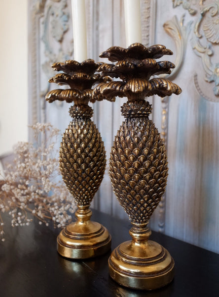 New Vintage French Style Tall Shabby Chic GOLD PINEAPPLE Candlestick Candle Holder