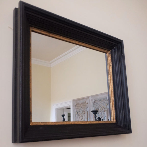 Black & Gold 78x68cm Rectangular Rustic Vintage Style Wall Mirror