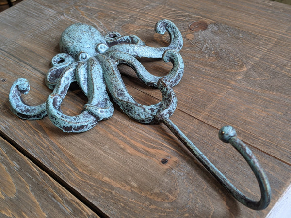 New OCTOPUS French Vintage Shabby Chic Metal Rustic GREEN Wall Single Coat Towel Hat HOOK