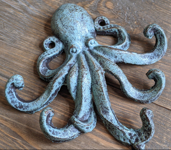 New OCTOPUS French Vintage Shabby Chic Metal Rustic GREEN Wall Single Coat Towel Hat HOOK