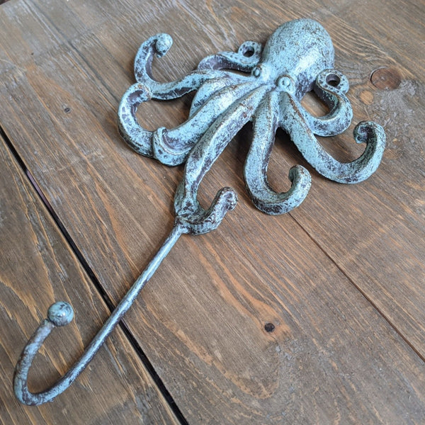 New OCTOPUS French Vintage Shabby Chic Metal Rustic GREEN Wall Single Coat Towel Hat HOOK