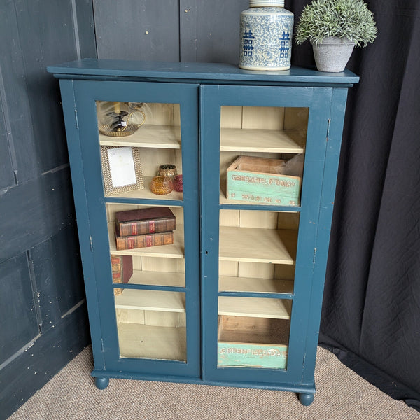 Antique Mahogany BLUE Shabby Chic Display China APOTHECARY Cabinet Cupboard Unit