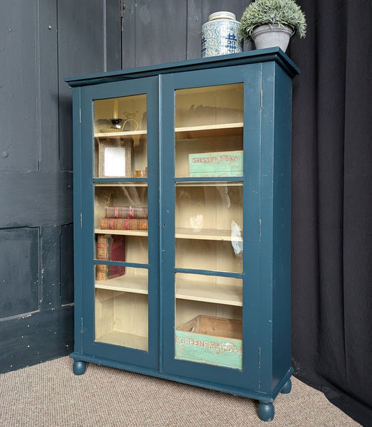 Antique Mahogany BLUE Shabby Chic Display China APOTHECARY Cabinet Cupboard Unit