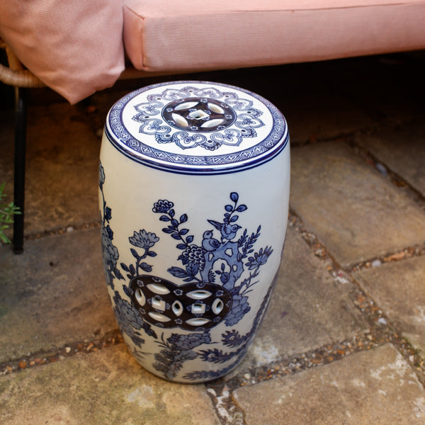 New Ceramic Garden Stool Table Oriental Chinese Style Blue & White Drum Decorative Seat