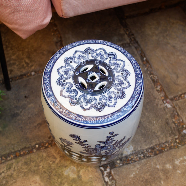 New Ceramic Garden Stool Table Oriental Chinese Style Blue & White Drum Decorative Seat