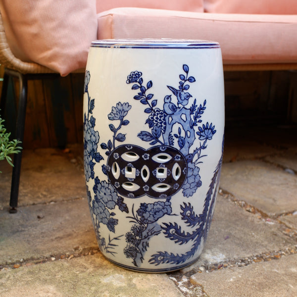New Ceramic Garden Stool Table Oriental Chinese Style Blue & White Drum Decorative Seat