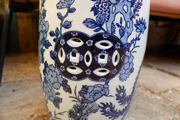 New Ceramic Garden Stool Table Oriental Chinese Style Blue & White Drum Decorative Seat