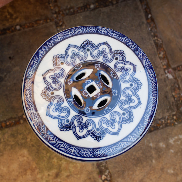 New Ceramic Garden Stool Table Oriental Chinese Style Blue & White Drum Decorative Seat