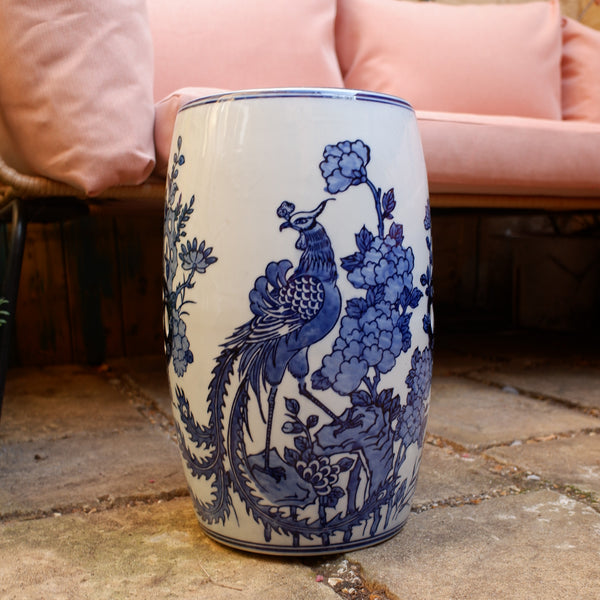 New Ceramic Garden Stool Table Oriental Chinese Style Blue & White Drum Decorative Seat