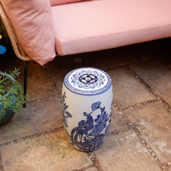 New Ceramic Garden Stool Table Oriental Chinese Style Blue & White Drum Decorative Seat