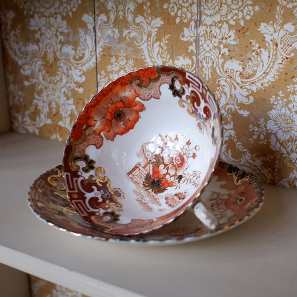 Vintage Porcelain English Tea Coffee Cup & Saucer - Orange Tones