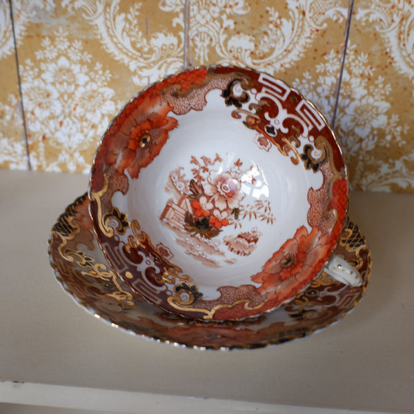 Vintage Porcelain English Tea Coffee Cup & Saucer - Orange Tones