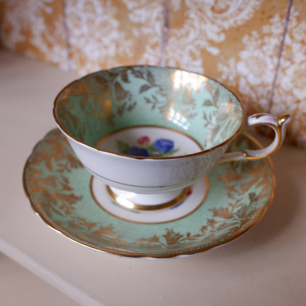 Vintage Porcelain English Tea Coffee China Cup & Saucer PARAGON - Soft Green Tones 