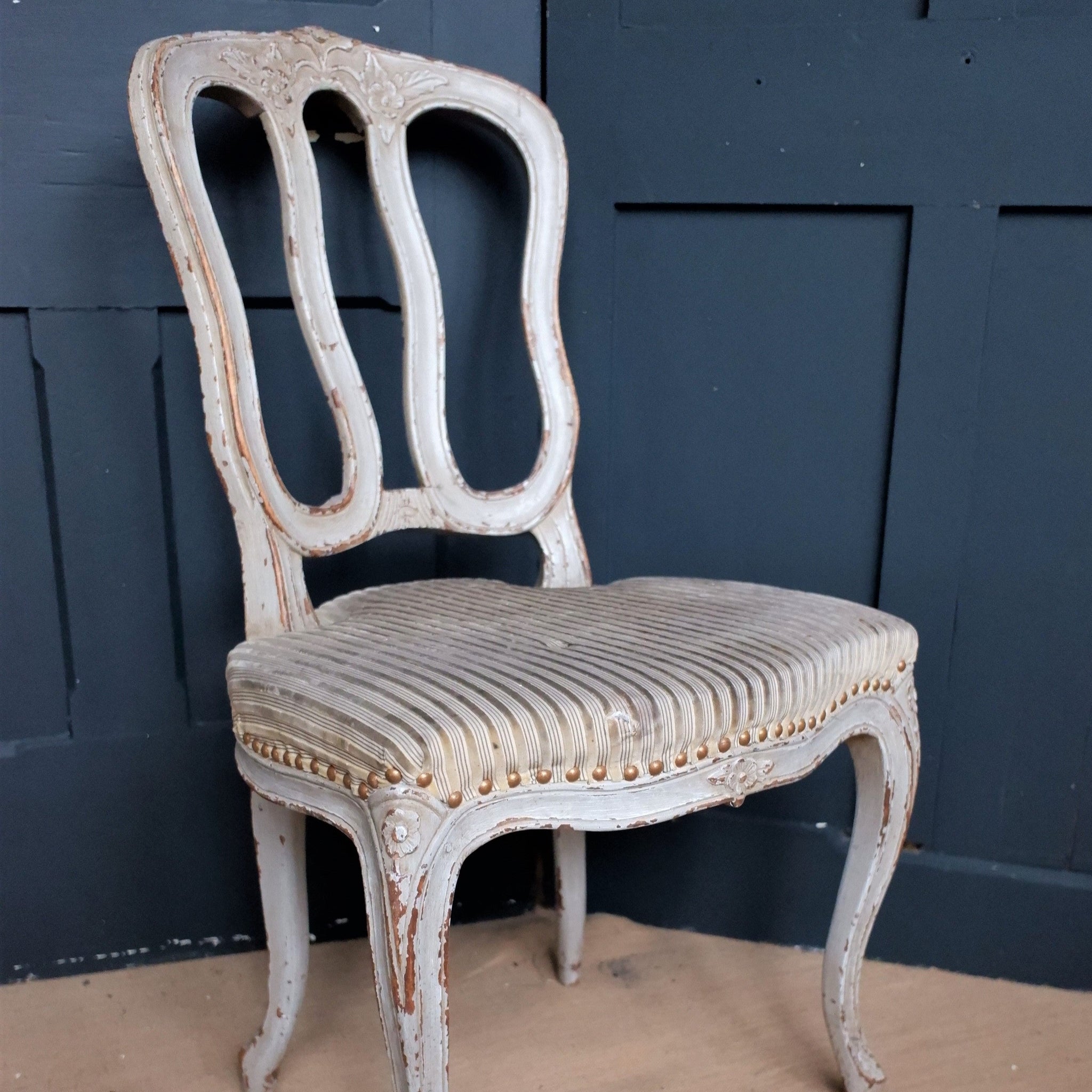 Antique Vintage FRENCH LOUIS Shabby Chic Rustic Painted Grey Hall Chair