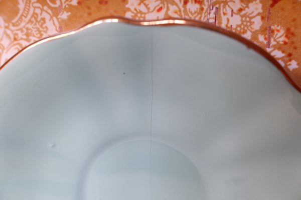 Vintage Queen Anne English Tea Coffee Bone China Cup & Saucer - Sea Green & Gold Tones 