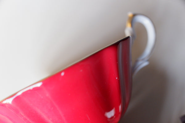 Vintage Queen Anne English Tea Coffee Bone China Cup & Saucer -Deep Red & Gold Tones 