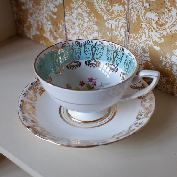 Vintage Porcelain English Tea Coffee China Cup & Saucer Royal Stafford - Mint Green Tones
