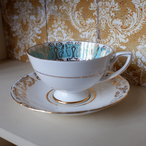 Vintage Porcelain English Tea Coffee China Cup & Saucer Royal Stafford - Mint Green Tones