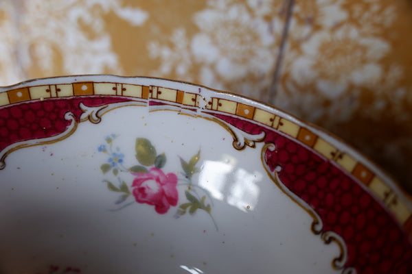Vintage English Tea Coffee Bone China Cup & Saucer -Burgundy & Gold Tones