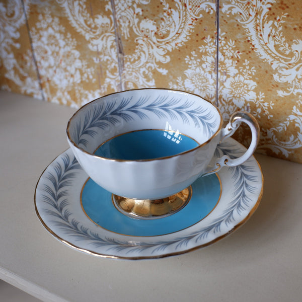 Vintage Porcelain English Tea Coffee China Cup & Saucer Aynsley - Blue & White Tones