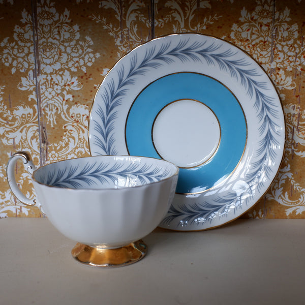 Vintage Porcelain English Tea Coffee China Cup & Saucer Aynsley - Blue & White Tones