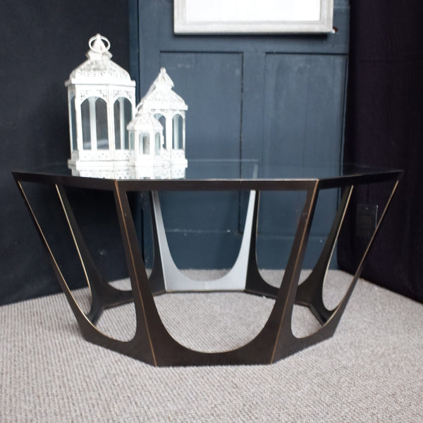 Libra Interiors CATALAN Glass Top Octagon Bronze Gilded Modern Coffee Table Contemporary