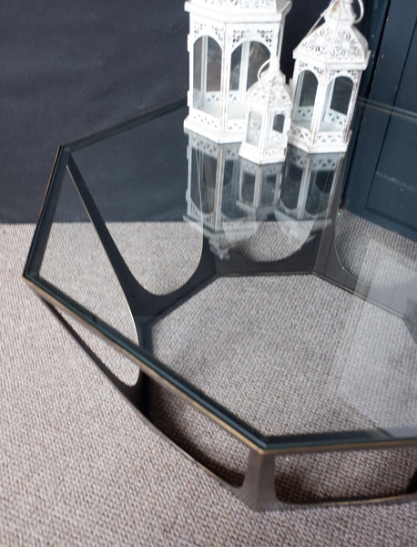 Libra Interiors CATALAN Glass Top Octagon Bronze Gilded Modern Coffee Table Contemporary