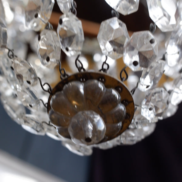 Vintage French LEAD Crystal Glass Bag Chandelier Brass Pendant Ceiling Light