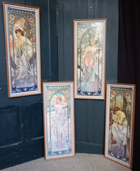 Art Nouveau Set of 4 MUCHA French Style Picture Frame Print Elegant Lady - Times Of Day - Sarah Bernhardt - Alphonse