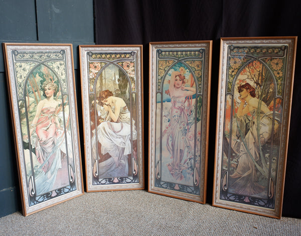 Art Nouveau Set of 4 MUCHA French Style Picture Frame Print Elegant Lady - Times Of Day - Sarah Bernhardt - Alphonse