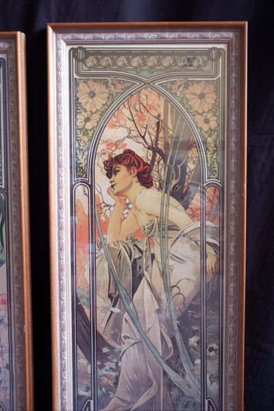 Art Nouveau Set of 4 MUCHA French Style Picture Frame Print Elegant Lady - Times Of Day - Sarah Bernhardt - Alphonse