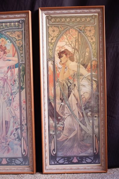Art Nouveau Set of 4 MUCHA French Style Picture Frame Print Elegant Lady - Times Of Day - Sarah Bernhardt - Alphonse