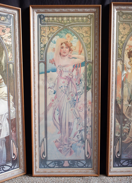 Art Nouveau Set of 4 MUCHA French Style Picture Frame Print Elegant Lady - Times Of Day - Sarah Bernhardt - Alphonse