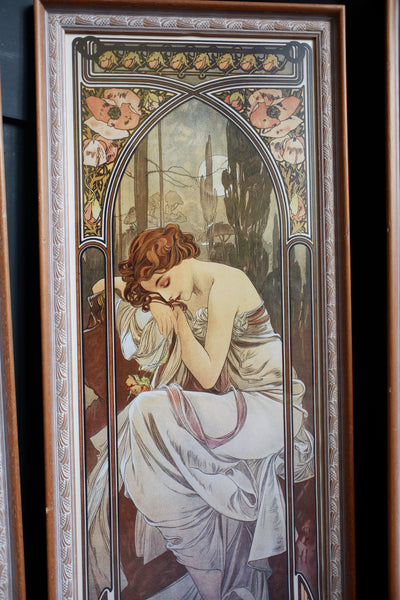 Art Nouveau Set of 4 MUCHA French Style Picture Frame Print Elegant Lady - Times Of Day - Sarah Bernhardt - Alphonse