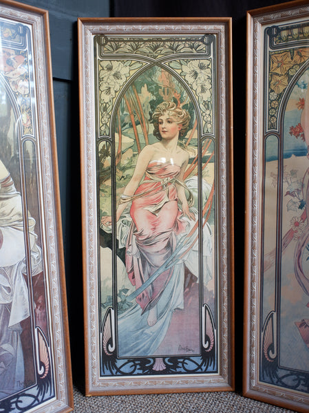 Art Nouveau Set of 4 MUCHA French Style Picture Frame Print Elegant Lady - Times Of Day - Sarah Bernhardt - Alphonse