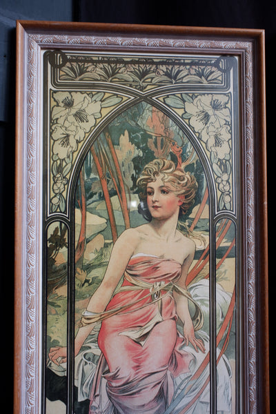 Art Nouveau Set of 4 MUCHA French Style Picture Frame Print Elegant Lady - Times Of Day - Sarah Bernhardt - Alphonse