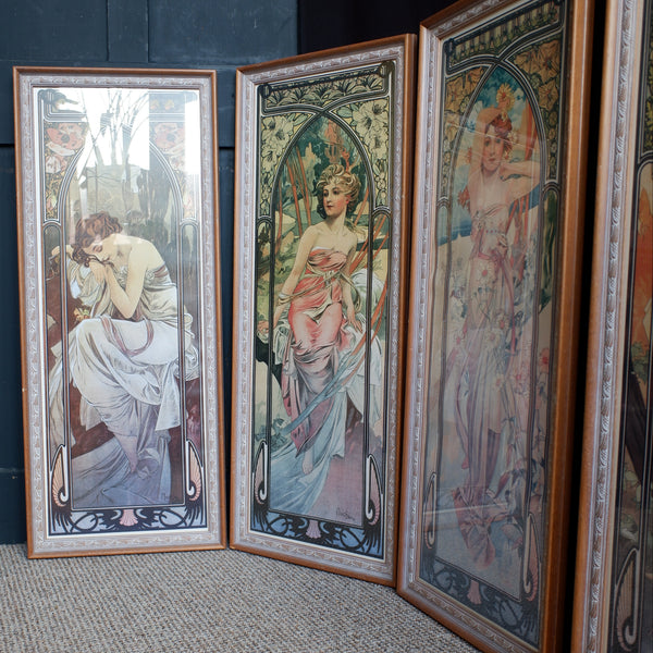 Art Nouveau Set of 4 MUCHA French Style Picture Frame Print Elegant Lady - Times Of Day - Sarah Bernhardt - Alphonse