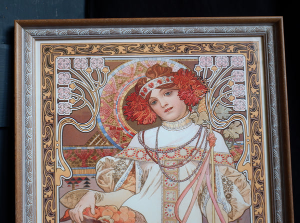 Art Nouveau Mucha Style Picture Frame Print Elegant Lady - The Seasons Autumn Alphonse