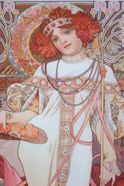 Art Nouveau Mucha Style Picture Frame Print Elegant Lady - The Seasons Autumn Alphonse