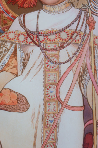 Art Nouveau Mucha Style Picture Frame Print Elegant Lady - The Seasons Autumn Alphonse