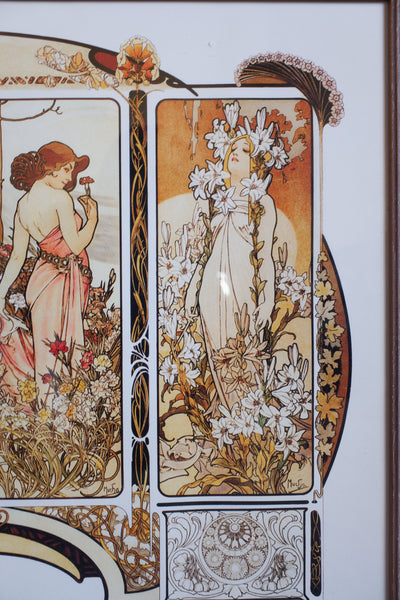 Art Nouveau MUCHA French Style Picture Frame Print Elegant Lady - The Flowers - Alphonse