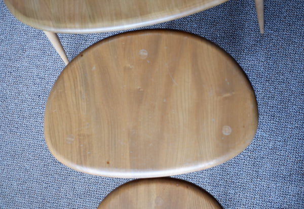 ERCOL Nest Of 3 Coffee Tables Vintage Retro Pebble Nesting Side Elm Wood 354C