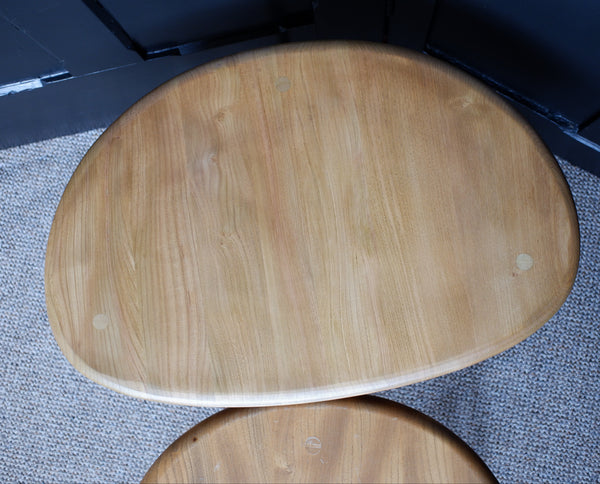 ERCOL Nest Of 3 Coffee Tables Vintage Retro Pebble Nesting Side Elm Wood 354C