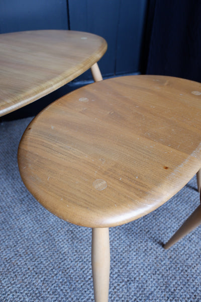 ERCOL Nest Of 3 Coffee Tables Vintage Retro Pebble Nesting Side Elm Wood 354C